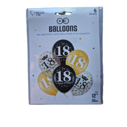Zestaw balonów 18 urodziny z konfetti 12 cali 6szt.